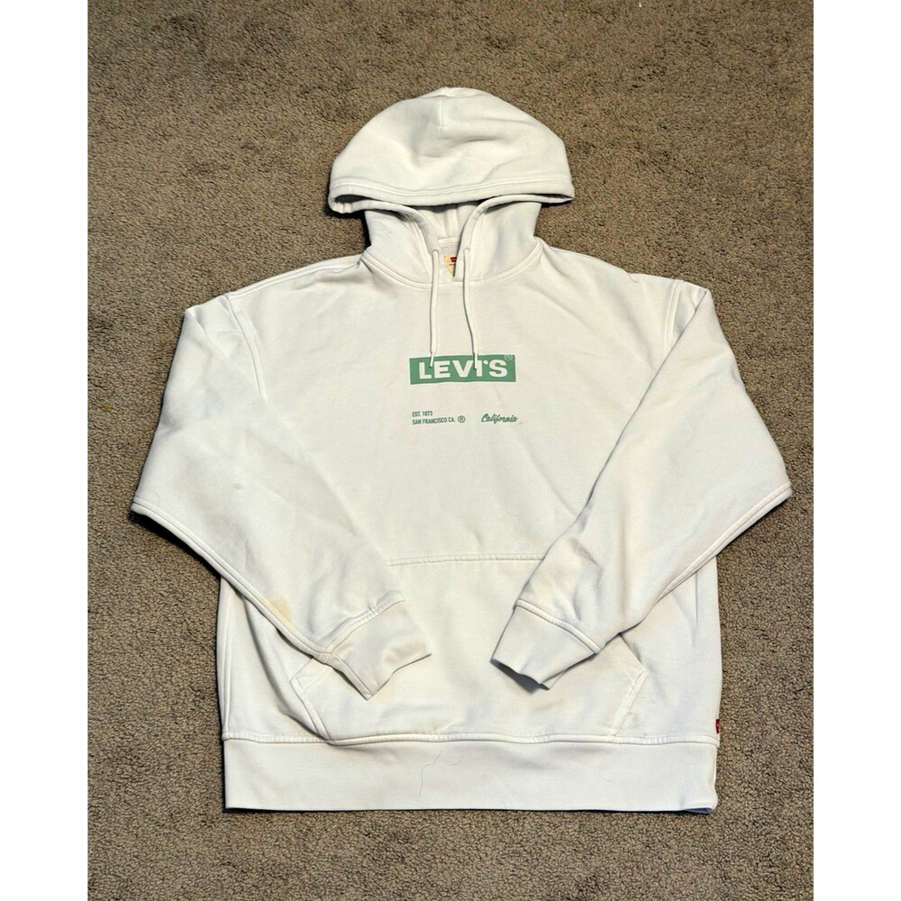 Levi’s Men’s Pullover Hoodie Fleece White Relaxed Logo Graphic Size M